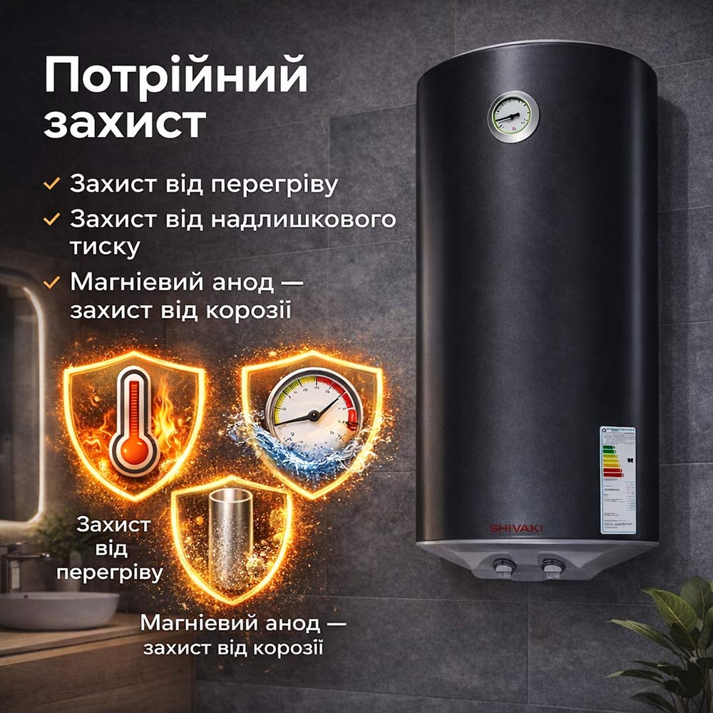 Бойлер SHIVAKI SHDRY WH 1.5 50 MOIST сухий ТЕН 50 л 1500 Вт Потужність 1500