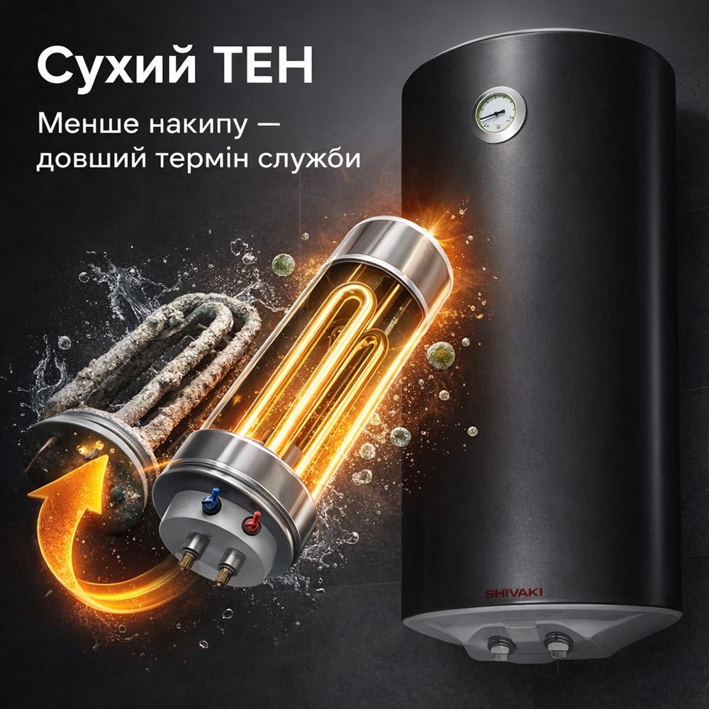 Бойлер SHIVAKI SHDRY WH 1.5 50 MOIST сухий ТЕН 50 л 1500 Вт Тип ТЕНу сухий
