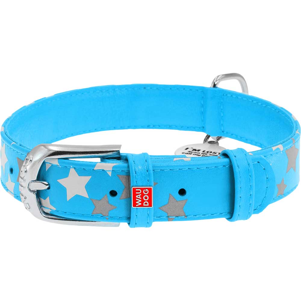 

Ошейник WAUDOG Glamour с QR 25 мм 38-49 см Blue (35872), Нашийник Glamour з QR пасп., "Зірочка", світонакоп