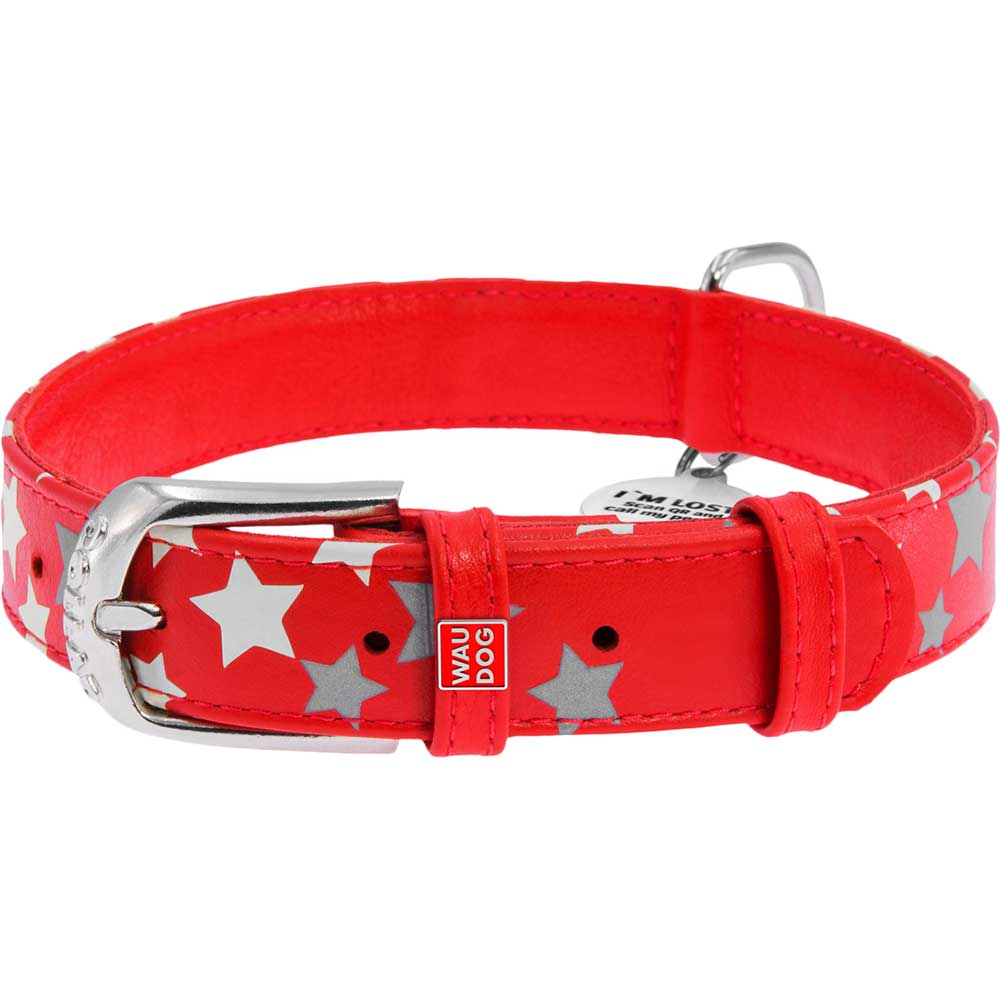 

Ошейник WAUDOG Glamour с QR 25 мм 38-49 см Red (35873), Нашийник Glamour з QR пасп., "Зірочка", світонакоп