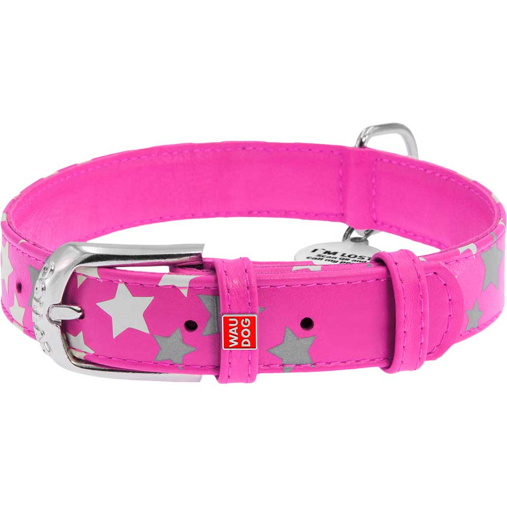 

Ошейник WAUDOG Glamour с QR 25 мм 38-49 см Pink (35877), Нашийник Glamour з QR пасп., "Зірочка", світонакоп