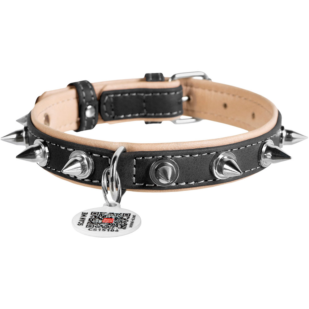 

Ошейник для собак кожаный WAUDOG Soft с QR паспортом с шипами размер L ширина 35 мм длина 57-71 см Black (7219), Нашийник шкір. Soft з QR пасп., з шипами, Ш 35 мм,