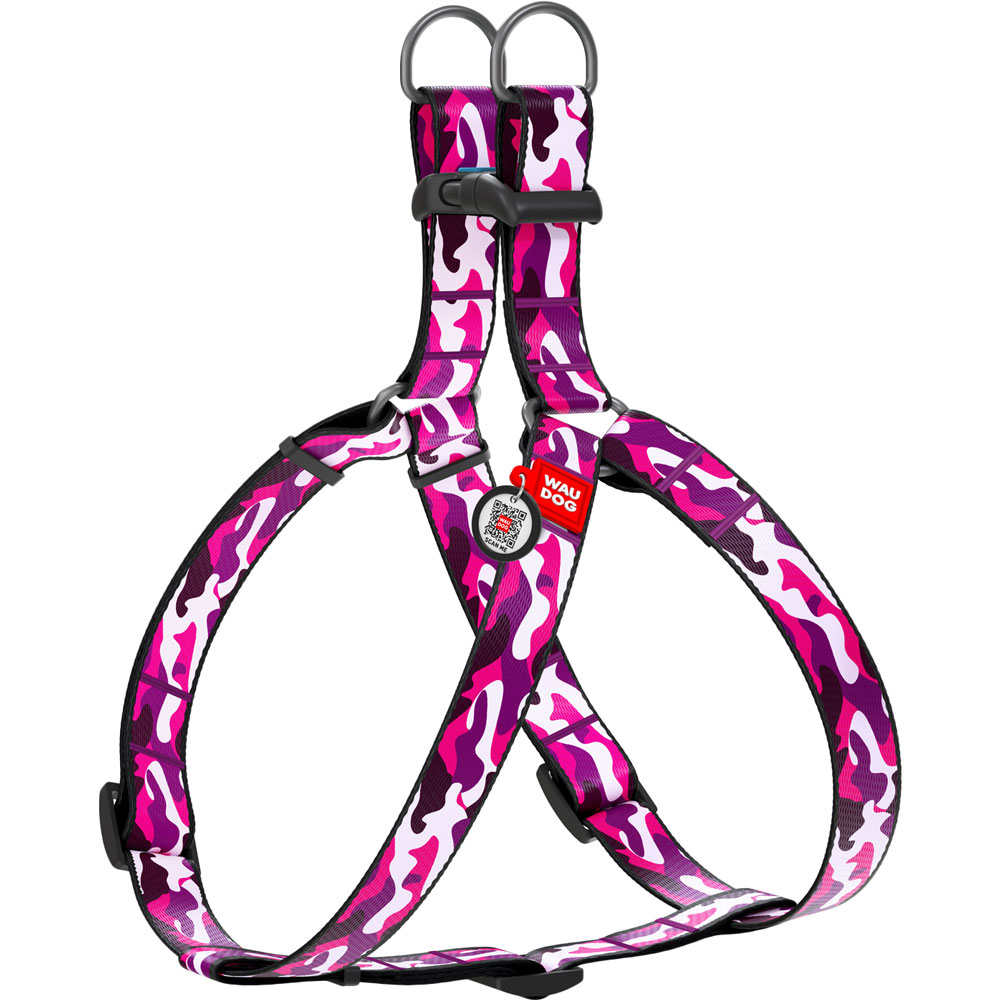 

Шлея для собак WAUDOG Nylon c QR Розовый камо L 60-90 см 25 мм Multicolored (5000), Шлея Nylon з QR пасп., "Рожевий камо", пласт. фаст
