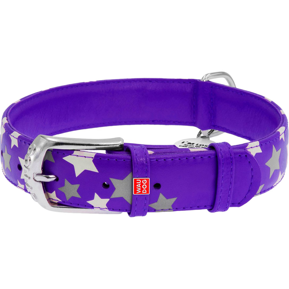 

Ошейник для собак WAUDOG Glamour светоотражающий с QR Звёздочка 35 мм 46-60 см Purple (35889), Нашийник Glamour з QR пасп., "Зірочка", світонакоп