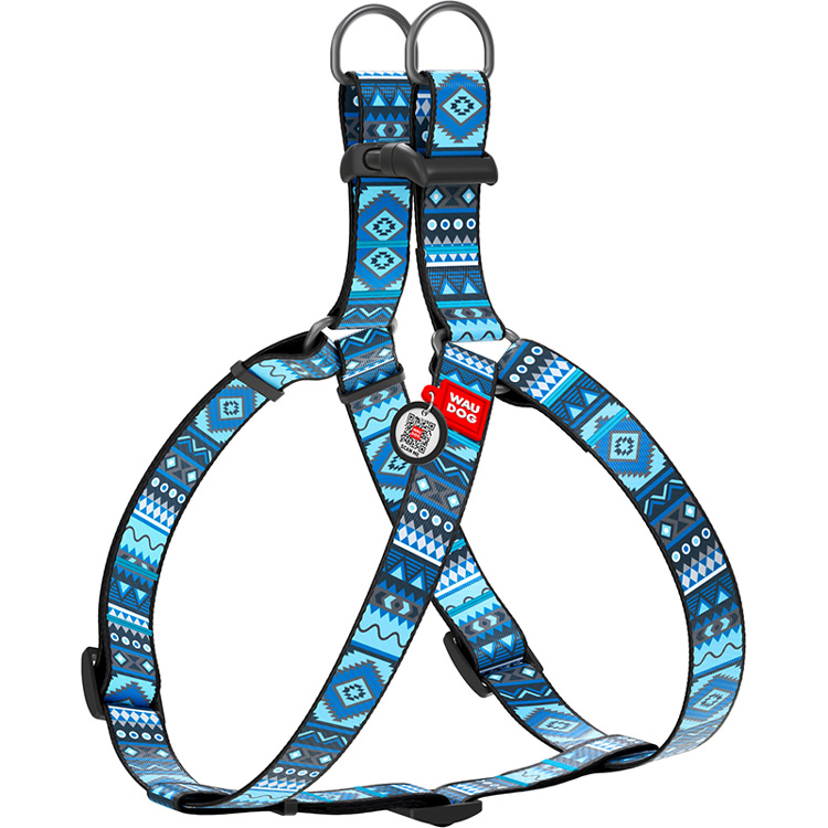 

Шлея для собак WAUDOG Nylon с QR Этно 25 мм 60-90 см Blue (4616), Шлея Nylon з QR пасп., "Етно синій", пласт. фастек
