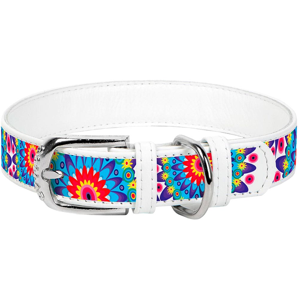 

Ошейник для собак WAUDOG Design с QR Цветы XL 35 мм 46 - 60 см White (378915), Нашийник шкір. Design з QR пасп., "Квіти", Ш 35 мм