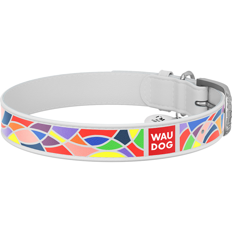 

Ошейник для собак WAUDOG Design Витраж 46-60 см 35 мм White (366715), Нашийник шкір. Design з QR пасп., "Вітраж", Ш 35 м