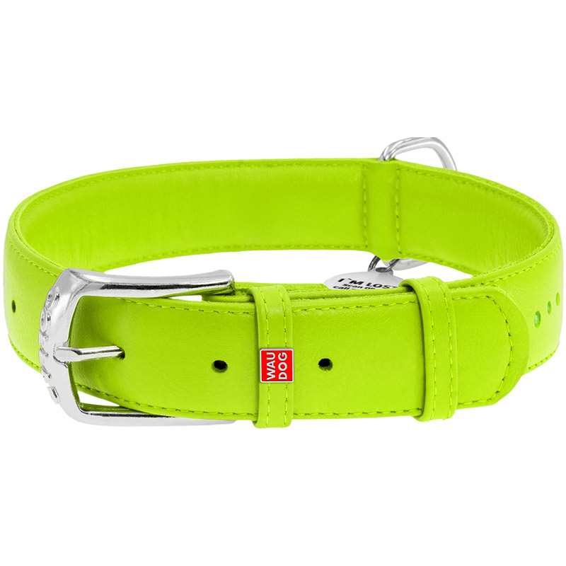 

Ошейник для собак WAUDOG Glamour с QR 35 мм 46-60 см Green (38825), Нашийник Glamour з QR пасп., подвійний зі стразами