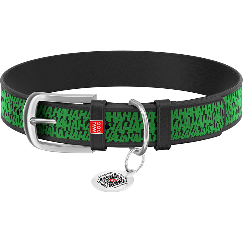 

Ошейник для собак WAUDOG Design с QR Джокер 25 мм 37-48 см Black (0025-1001-01), Нашийник шкір. Design з QR пасп., "Джокер", Ш 25 м