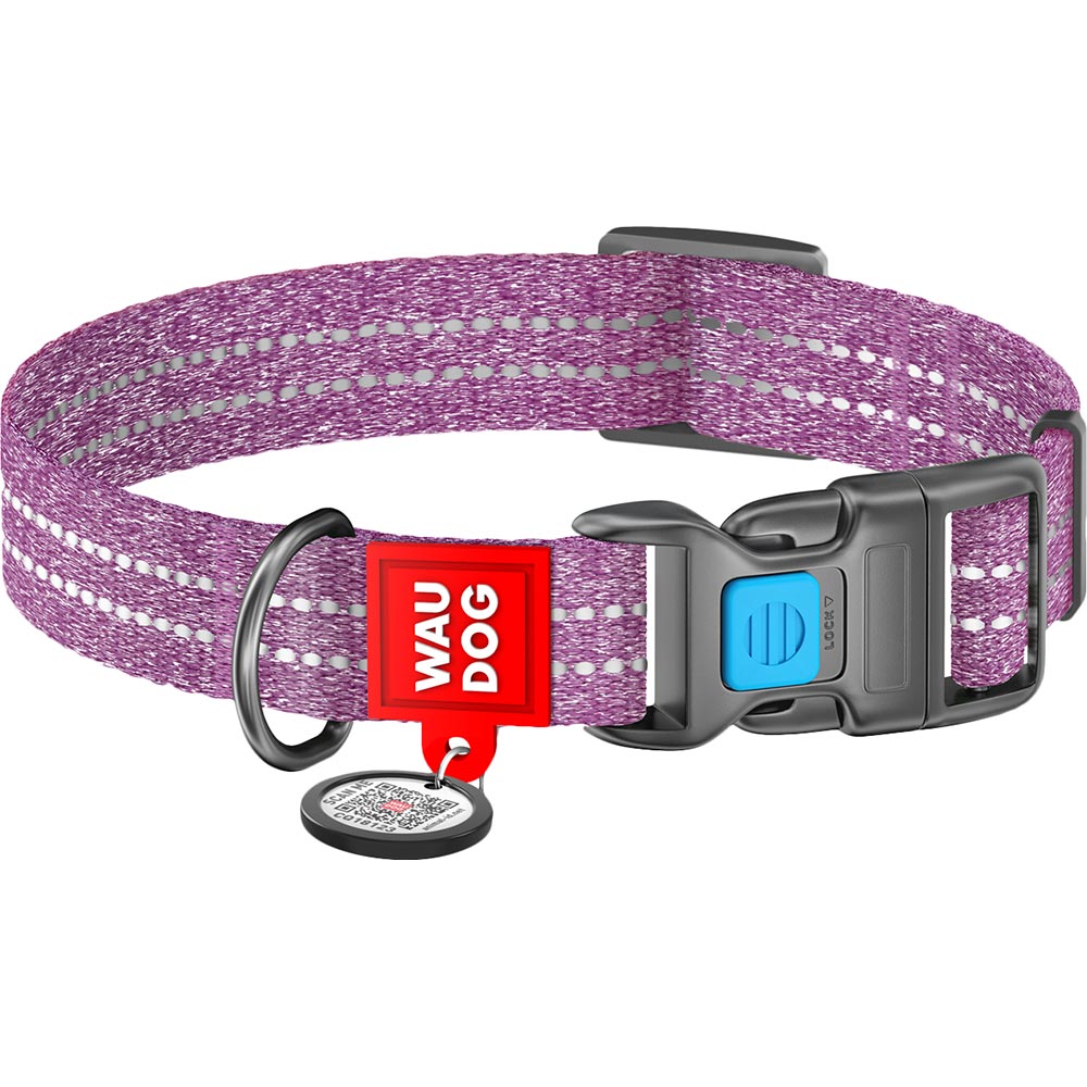 

Ошейник для собак WAUDOG Re-cotton с QR паспортом размер S 24-40 см ширина 20 мм Violet (02889), Нашийник Re-cotton з QR, відн. бав., плас
