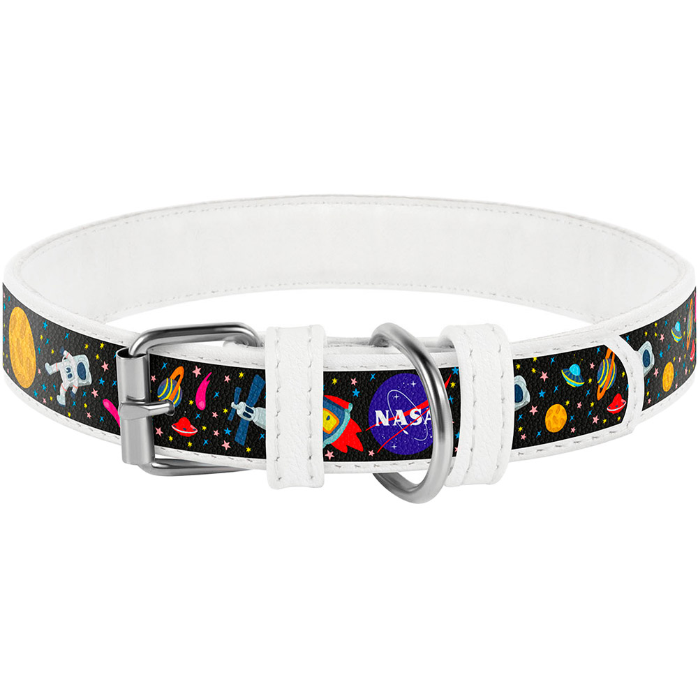

Ошейник для собак WAUDOG Design NASA с QR паспортом 46-60 см 35 мм белый (0035-0047-15), Нашийник шкір. Design з QR пасп., "NASA", Ш 35 мм,