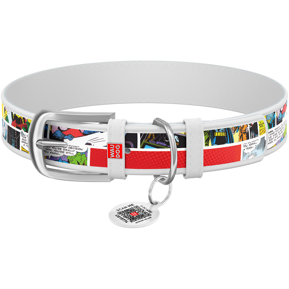 

Ошейник для собак WAUDOG Design с QR паспортом рисунок Бэтмен 1 DC Comics металлическая пряжка размер XL длина 46-60 см ширина 35 мм White (0035-1003-15), Нашийник шкір. Design з QR пасп., "Бетмен1", Ш 35