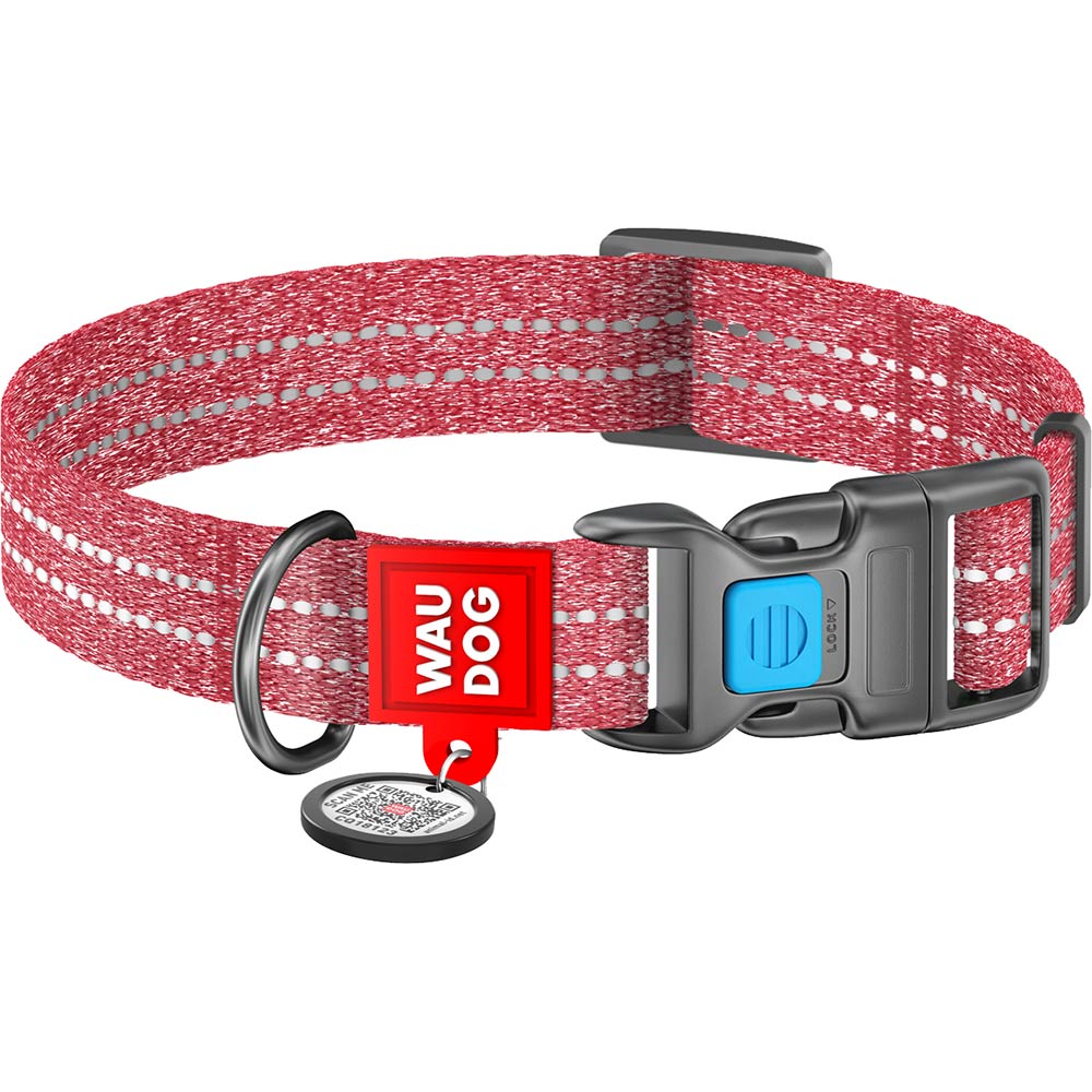 

Ошейник для собак WAUDOG Re-cotton с QR паспортом размер M длина 24-40 см ширина 20 мм Red (02883), Нашийник Re-cotton з QR, відн. бав., плас