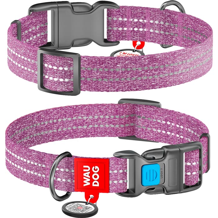

Ошейник WAUDOG Re-cotton с QR паспортом Ш 25 мм, Д 31-49 см Purple (02929), Нашийник Re-cotton з QR, світл., пласт. фаст