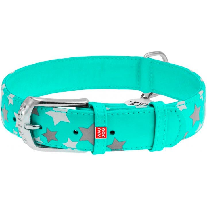 

Ошейник WAUDOG Glamour "Звёздочка" Ш 25 мм, Д 38-49 см Mint (358713), Нашийник Glamour з QR пасп., "Зірочка", світонакоп