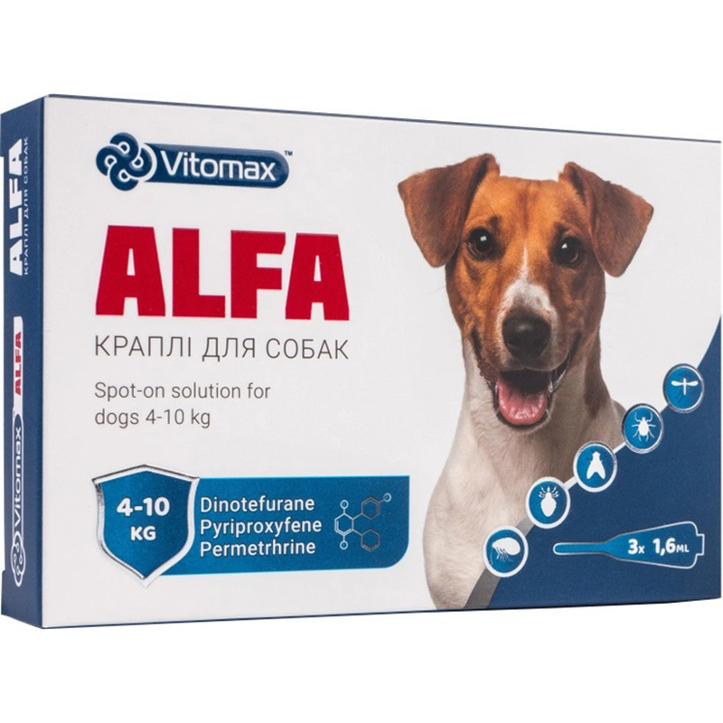 Капли VITOMAX Альфа для собак 4 – 10 кг 3 пипетки*1,6 мл (4820150207021)