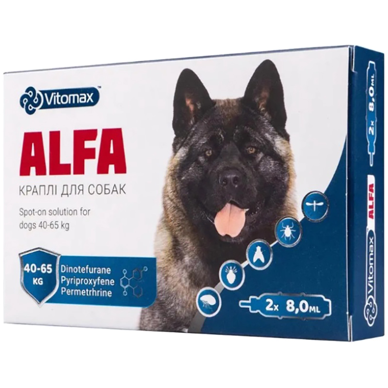 Капли VITOMAX Альфа для собак 40 – 65 кг 2 пипетки*8 мл (4820150207052)
