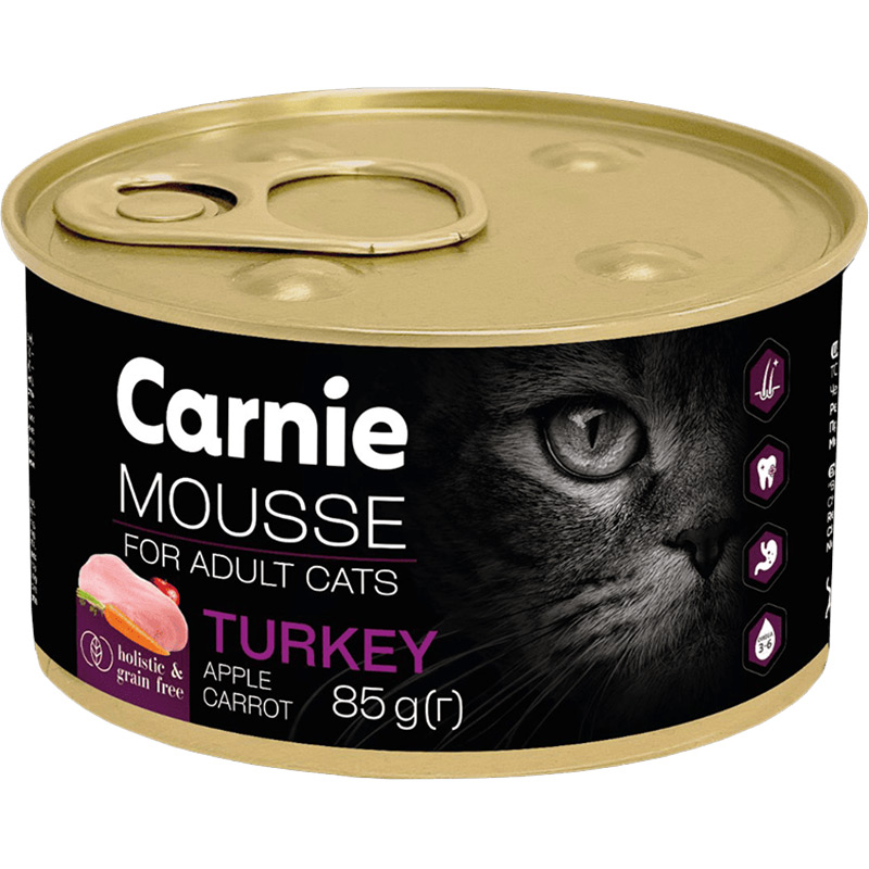 Консерва для кішок Carnie м'ясний мус з індичкою, яблуком, морквою та желе 85 г (4820255195551)