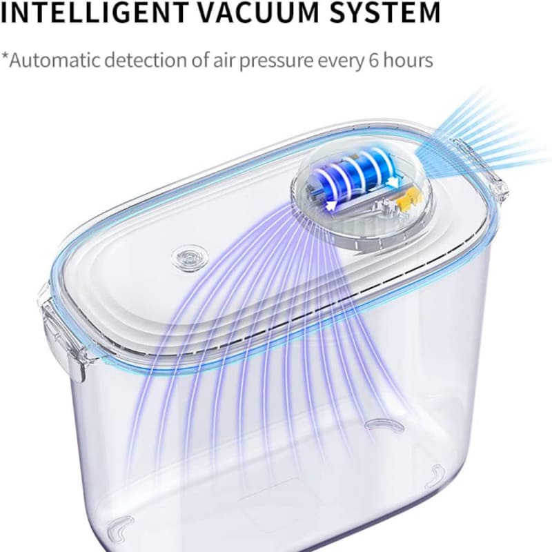 Вакуумний контейнер PETKIT Pet-Food Storage Barrel Vacube (P580) Особливості Інтелектуальна система контролю тиску; Світловий індикатор; Працює без підзарядки до 60 днів