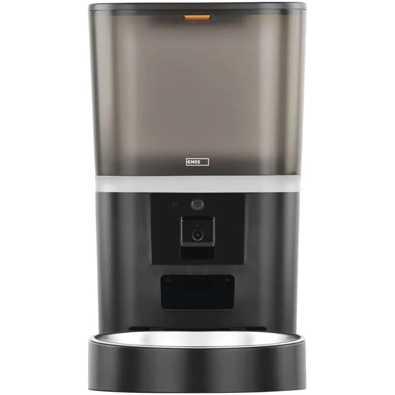 Автоматична годівниця EMOS GOSMART 6 л (H6006) Особливості Wi-Fi; керування через мобільний додаток Emos GoSmart; вбудована камера (роздільна здатність 1920 х 1080, кут огляду: 118 °); датчик руху; розміри: 330 х 355 х 190 мм; одна порція: 5 г; середній розмір гранул: 2-15 мм; захист від мурашок 