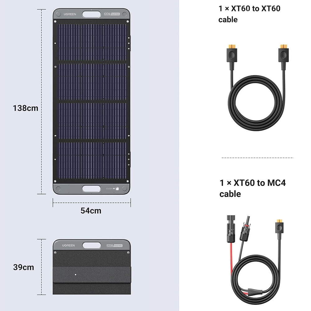 Внешний вид Солнечная панель UGREEN Solar Panel SC100 100W IP67 MPPT XT60+MC4 (15113)