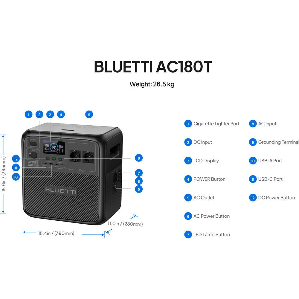 Заказать Зарядная станция BLUETTI AC180T 1800W/1433Wh/LiFePO4 SOLAR Portable Power Station