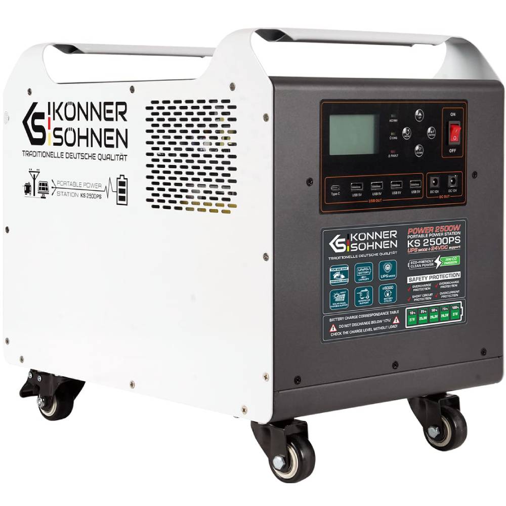 Зарядна станція KONNER&SOHNEN 2500Вт 2560 Втч LifePo4 (KS2500PS) Спосіб заряджання від мережі