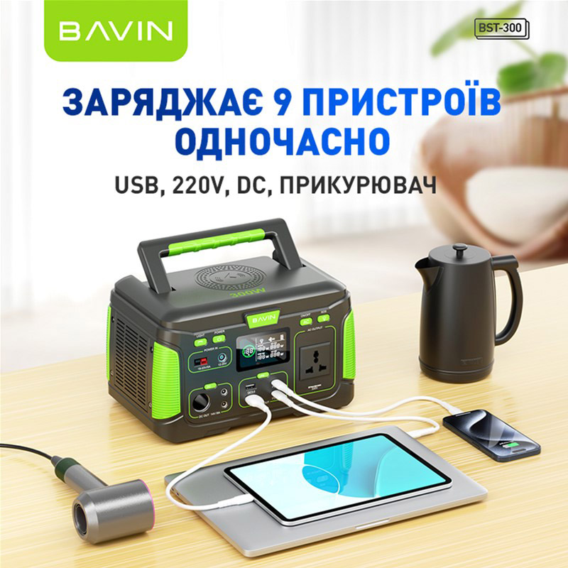 Зовнішній вигляд Зарядна станція BAVIN BST-300 300W Black\Green (BST-300-BGR)