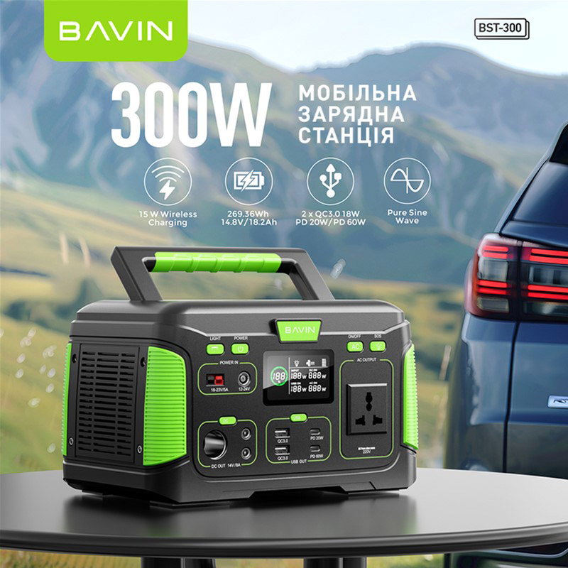 Фото Зарядна станція BAVIN BST-300 300W Black\Green (BST-300-BGR)