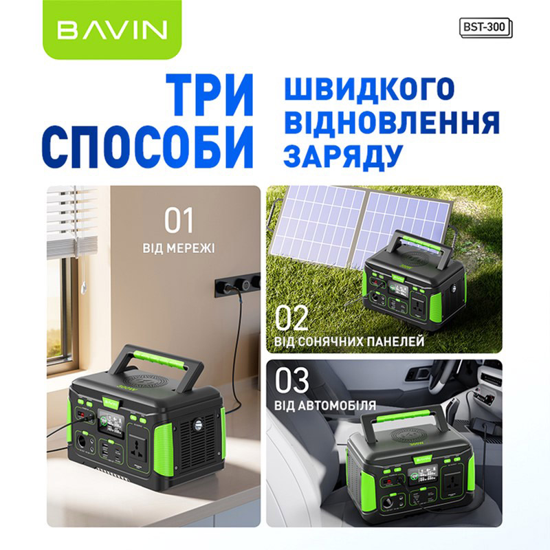 Зарядна станція BAVIN BST-300 300W Black\Green (BST-300-BGR) Ємність 269
