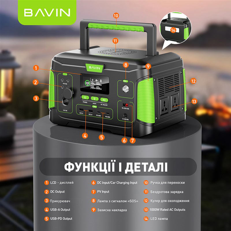 Покупка Зарядна станція BAVIN 1000Вт Black\Green (BST-1000-BGR)