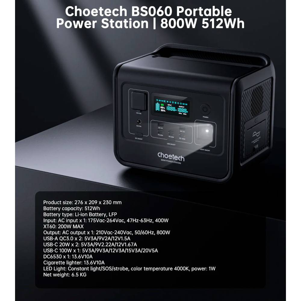 Фото Зарядна станція CHOETECH Power Station Black (BS060)