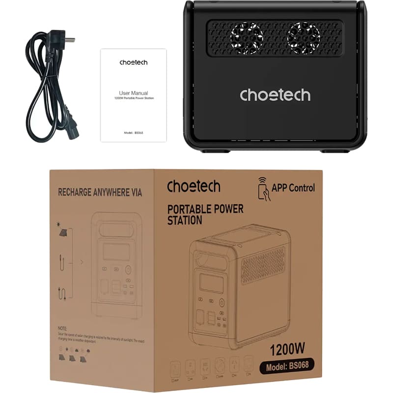 Зарядная станция CHOETECH BS068 1200W/1024Wh Способ зарядки от автомобильной зарядки