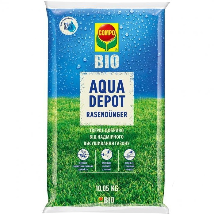 Твердое удобрение COMPO AQUA DEPOT для газонов 10.05 кг (4308)