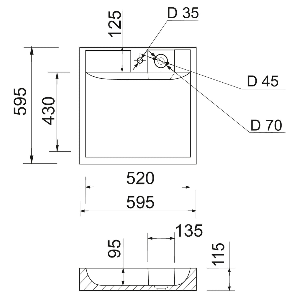 Раковина ADAMANT Washer New Black/White Glossy (4824296202903) Отвір під змішувач є