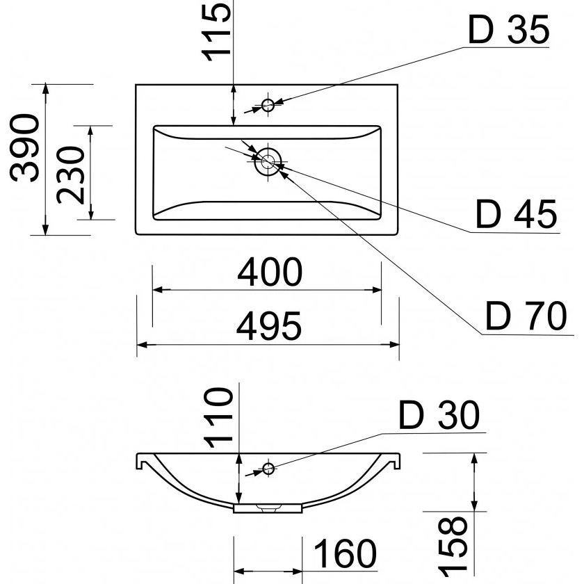 Раковина ADAMANT Cers White 50 (4824296204001) Отверстие под смеситель есть