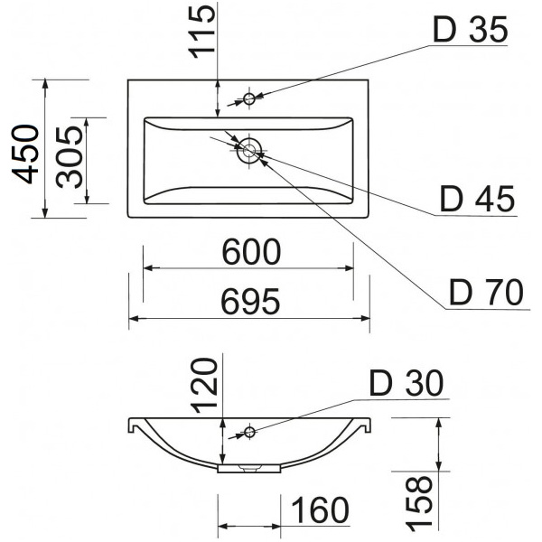 Раковина ADAMANT Cers White 70 (4824296202201) Отверстие под смеситель есть