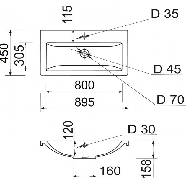 Раковина ADAMANT Cers White 80 (4824296202301) Отверстие под смеситель есть