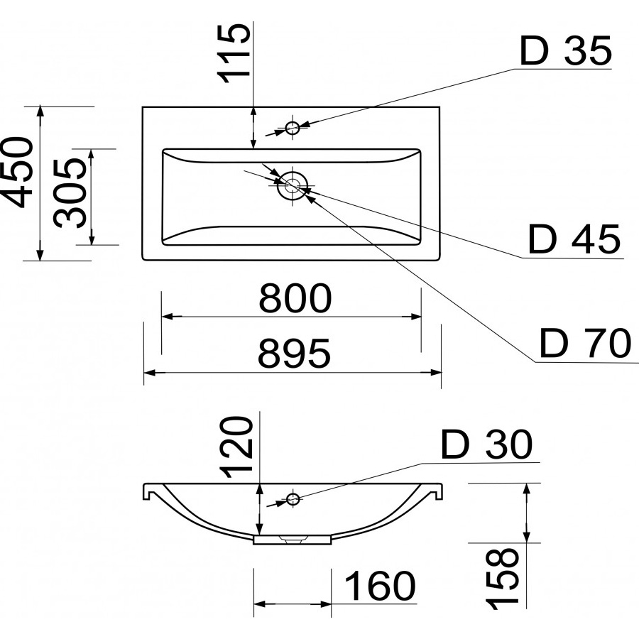 Раковина ADAMANT Cers White 90 (100001504) Отверстие под смеситель есть