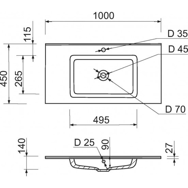 Раковина ADAMANT Flat White 100 (4824296107001) Материал искусственный камень