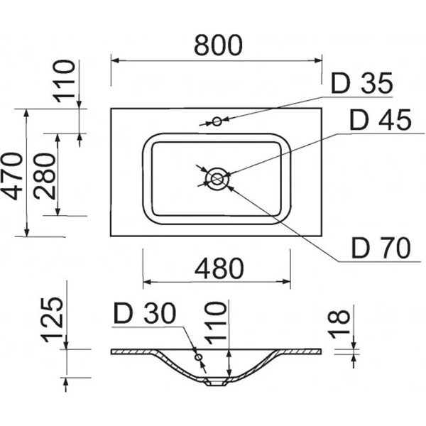 Раковина ADAMANT Frate White 80 (100002888) Отверстие под смеситель есть