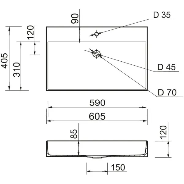 Раковина ADAMANT SLENDER White (4824296204008) Материал искусственный камень