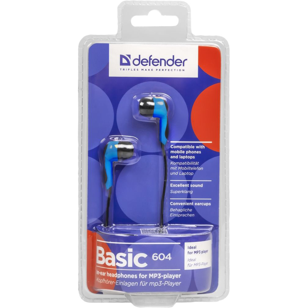 Наушники DEFENDER Basic-604 Blue Конструкция внутриканальные (в ушной канал)