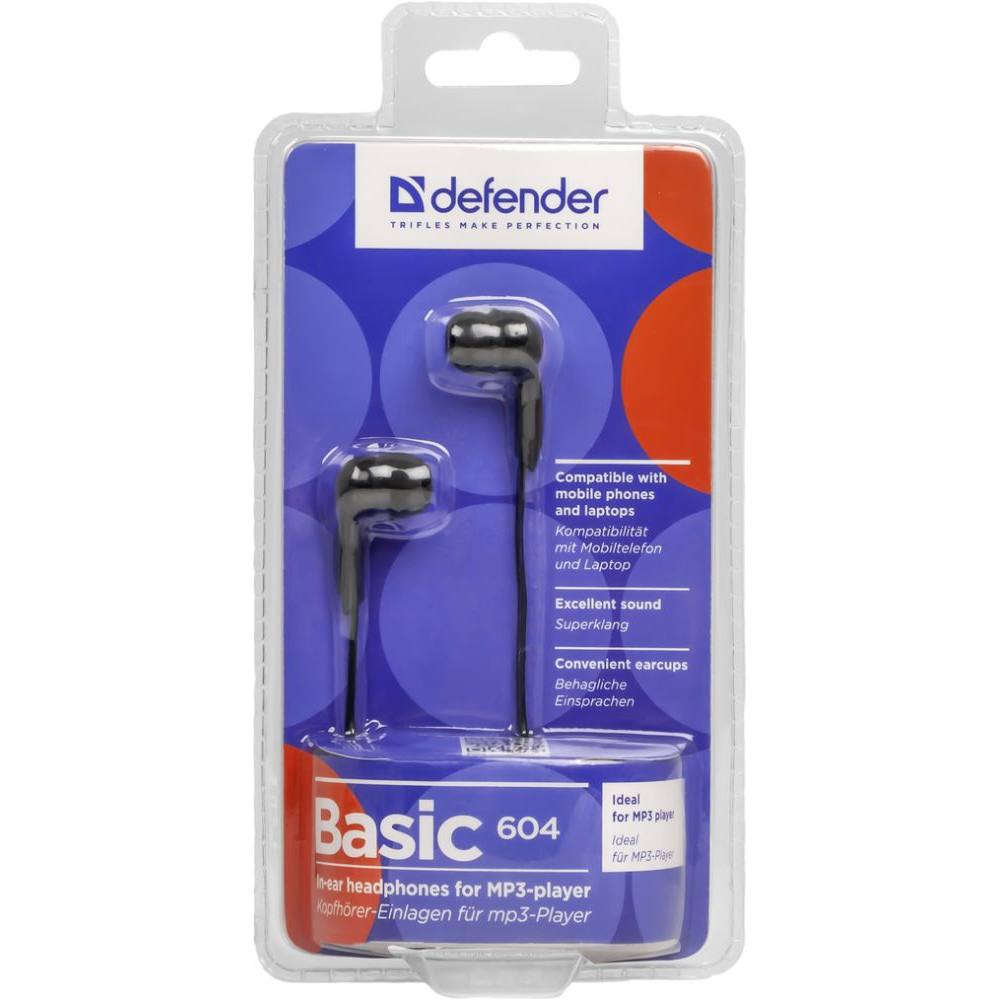 Навушники DEFENDER Basic-604 black (63604) Конструкція внутрішньоканальні (у вушний канал)