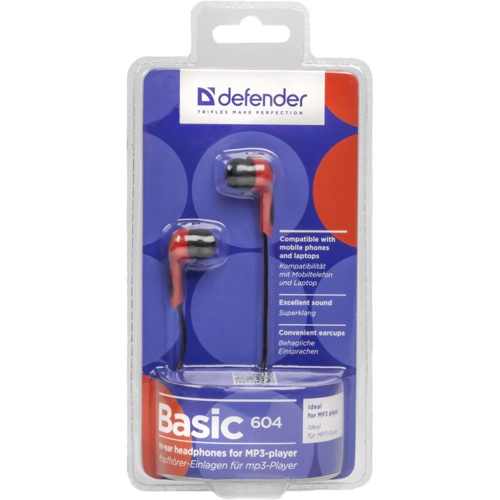 Навушники DEFENDER Basic-604 black-red (63605) Конструкція внутрішньоканальні (у вушний канал)