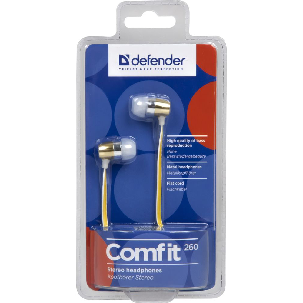 Навушники DEFENDER Comfit-260 Yellow (63263) Конструкція внутрішньоканальні (у вушний канал)