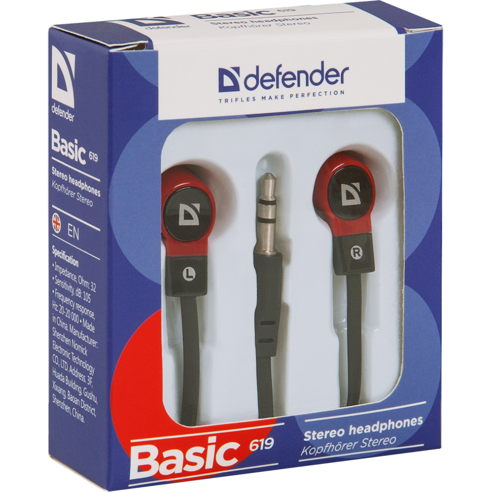 Наушники DEFENDER Basic-619 black/red (63619) Конструкция внутриканальные (в ушной канал)