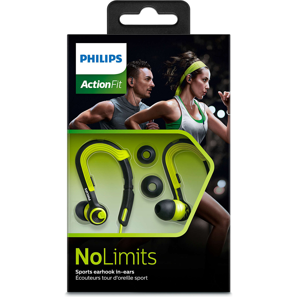 Наушники PHILIPS SHQ3400CL/00 sport Black Green Крепление дужка (за ухо)