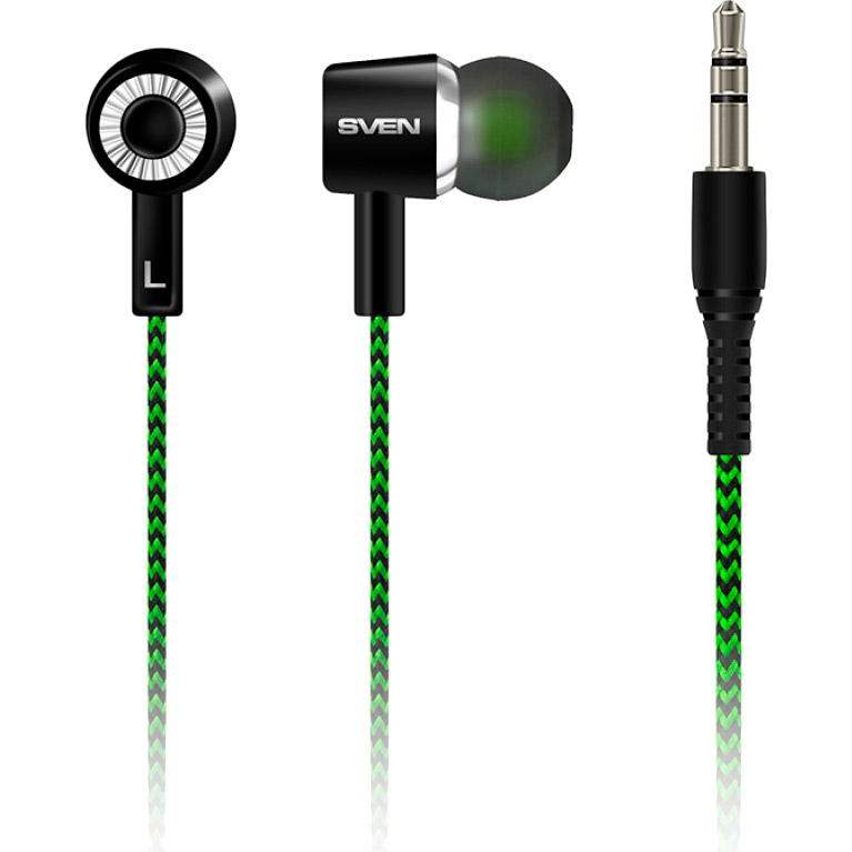 

Наушники SVEN E-107 Black-Green, E-107 черный-зелёный