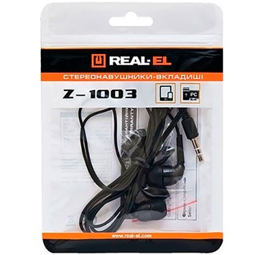 Навушники REAL EL Z-1003 Black (EL124200016) Конструкція внутрішньоканальні (у вушний канал)